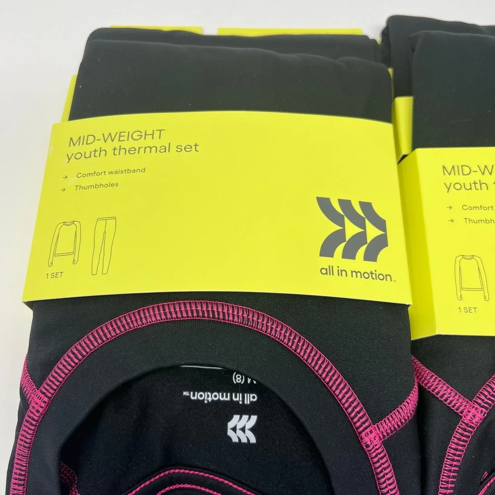 All In Motion Mid-Weight Thermal Set Youth M 8 Black Thumbholes 2pc Base Layer